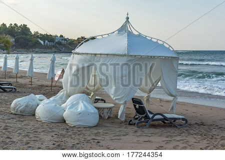 LOZENETS, BULGARIA - JULY 2, 2013: Panorama of Oasis beach near village of Lozenets, Burgas Region, Bulgaria