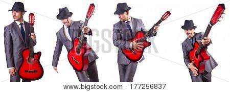 Businessman quitar player isolated on white