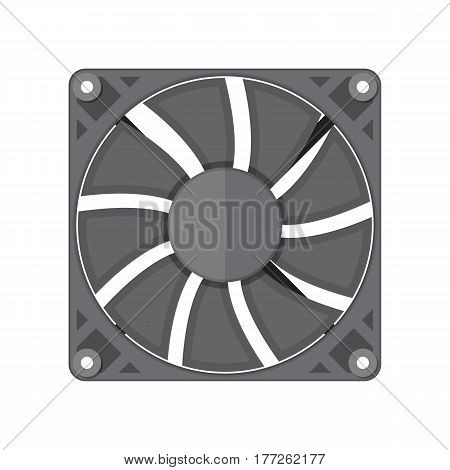 Plastic computer cooler isolated on white. PC hardware. Components for personal computer. Fan icon. Vector illustration in flat style