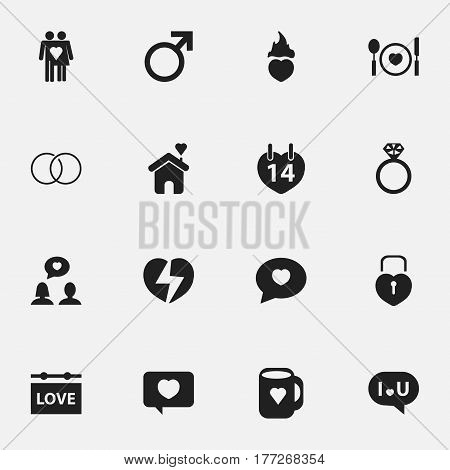 Set Of 16 Editable Love Icons. Includes Symbols Such As Couple, Home, Locked Heart And More. Can Be Used For Web, Mobile, UI And Infographic Design.