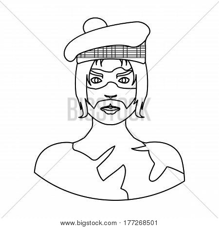 A Scotsman with long hair and a beard.A man in a Scottish headdress.Scotland single icon in outline style vector symbol stock web illustration.