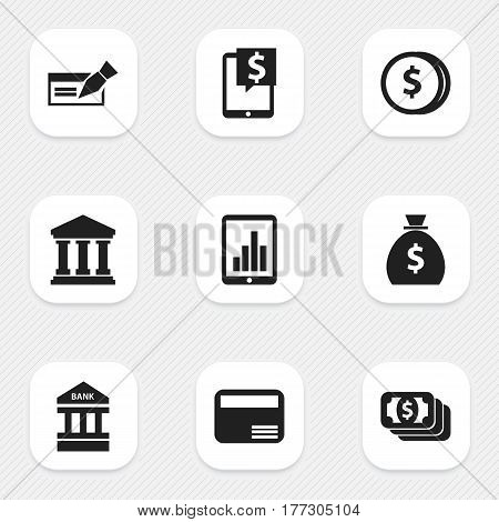 Set Of 9 Editable Investment Icons. Includes Symbols Such As Specie, Holdall, Edifice And More. Can Be Used For Web, Mobile, UI And Infographic Design.