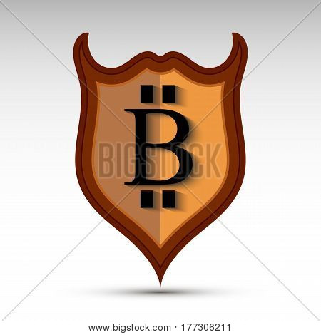 The vector shield with bit coin symbol.Flat design