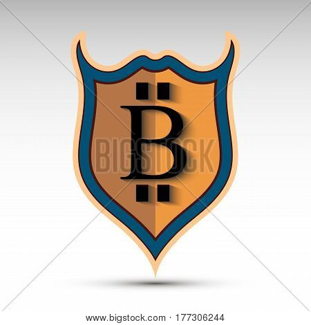 The vector shield with bit coin symbol.Flat design