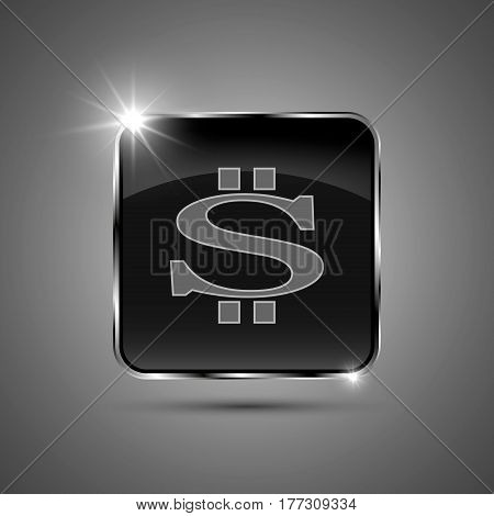 The vector black button in a metal frame with dollar symbol