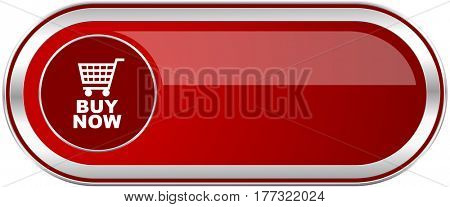 Buy now red long glossy silver metallic banner. Modern design web icon for smartphone applications
