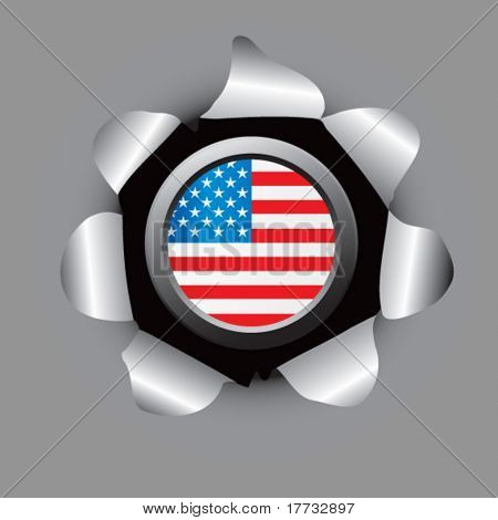 usa button ripped silver hole