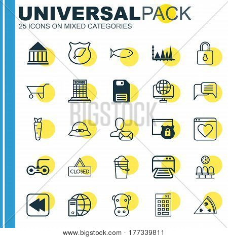 Set Of 25 Universal Editable Icons. Can Be Used For Web, Mobile And App Design. Includes Elements Such As Guard Tree, Closed Placard, Online Chatting And More.
