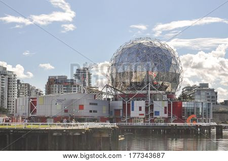 British Columbia,Canada-March 21 2017: Science World view in the sunny day Located near downtown at Vancouver,BC Canada