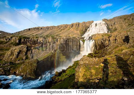 Big Dynjandi Waterfall In Iceland