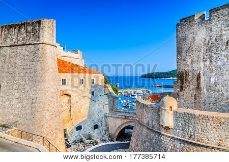 Dubrovnik Croatia. Spectacular picturesque view on the old town of Ragusa and Adriatic Sea coastline.