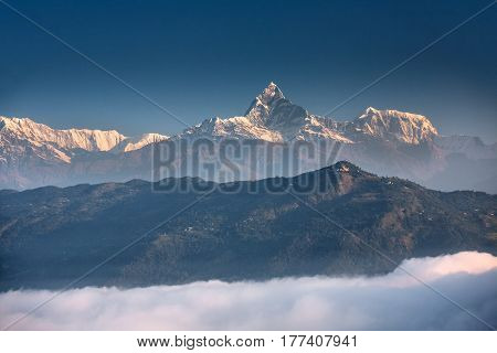Beautiful View to Machhapuchhre mountain in Nepal