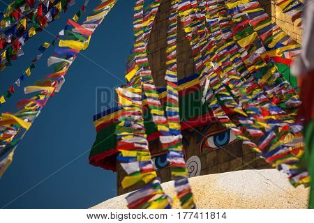 Beautiful view of the Boudnath stupa in Kathmandu Nepal