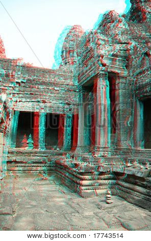 3D stereo foto Angkor Wat - gamle Khmertempel i Cambodja. UNESCO world heritage site (du har brug for 