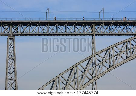 Details of the Dom Luis I Bridge in Oporto, Portugal