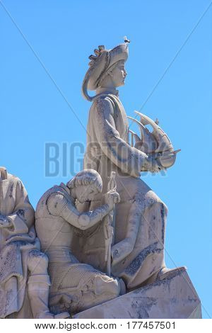 Details of Monument to the Discoveries, Padrao dos Descobrimentos in portuguese,  in northern bank of the Tagus River estuary in Lisbon