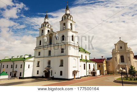 Historical center of Minsk Belarus. The othodox church.