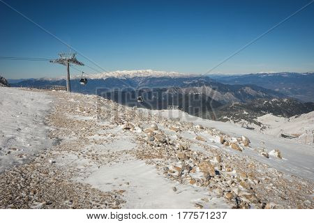 Sunny Snowy Weather On Mount Parnassos, Central Greece