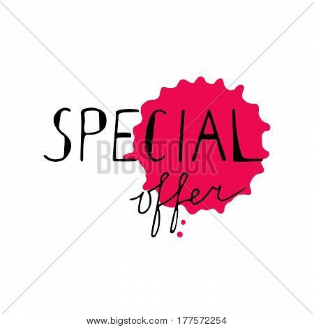 Special offer lettering text with watercolor drop.