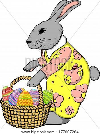 Easter Bunny with basket of eggs cartoon, bunny, cute