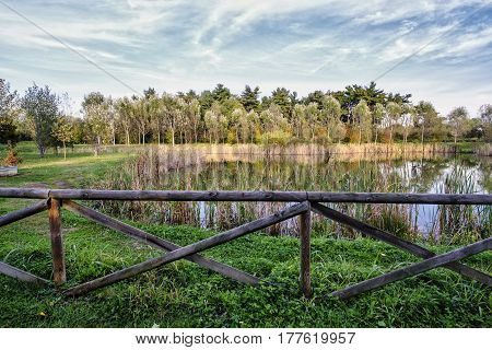 Grugnotorto park (Brianza Lombardy Italy): the little lake at fall