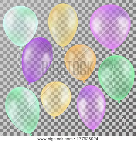 Realistic Colorful Transparent Balloons. For Birthday And Invitaton Cards