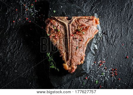 Homemade Tbone Steak With Salt, Pepper And Herbs