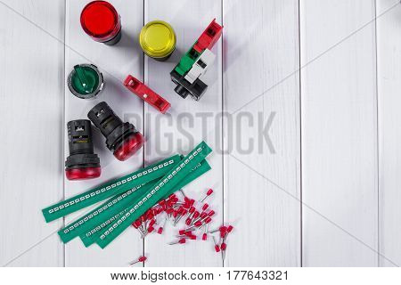 Group of electronic components and parts on white background. Indastry