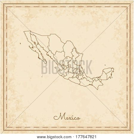 Mexico Region Map: Stilyzed Old Pirate Parchment Imitation. Detailed Map Of Mexico Regions. Vector I