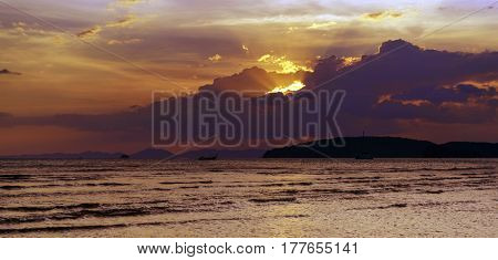sunset on the Andaman sea , Krabi province, Thailand, Asia
