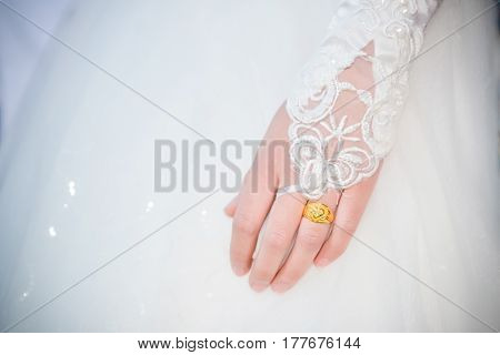 the bride wears a dress a wedding a beautiful dress with wedding ring