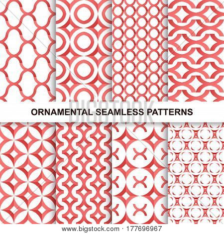 Fashoinable ornamental patterns in red colors. Seamless swathces for your design and ideas.