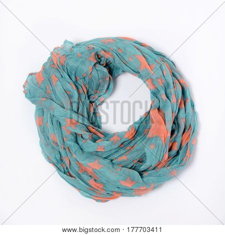 Female Spring Turquoise Scarf On A White Background Isolated
