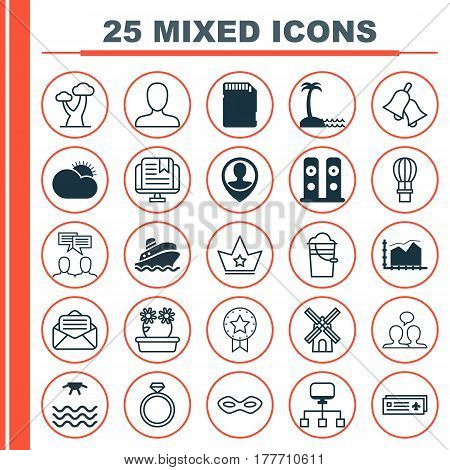 Set Of 25 Universal Editable Icons. Can Be Used For Web, Mobile And App Design. Includes Elements Such As Oak, Present Badge, Memory Card And More.