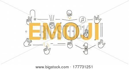 Vector creative illustration of emoji word  with line. Hand emoticon. Gestures emoji. Thin line art style design.