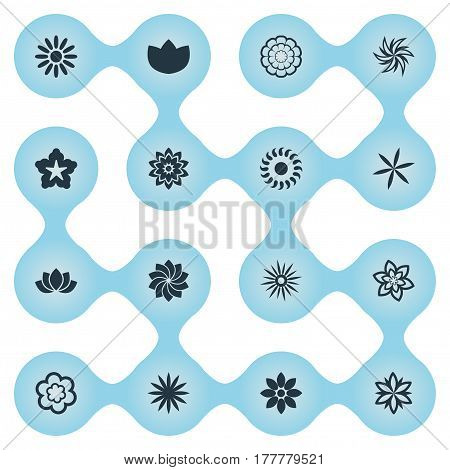 Vector Illustration Set Of Simple Blossom Icons. Elements Bloom, Helianthus, Orchids And Other Synonyms Helianthus, Floral And Laurel.