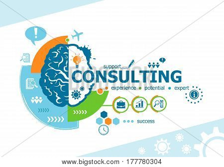 Consulting Related Words And Brain Concept. Infographic Business.