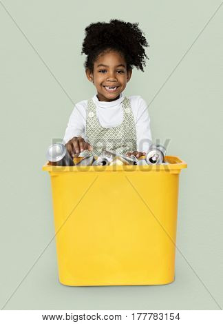 African Descent Girl holding Plastic Container