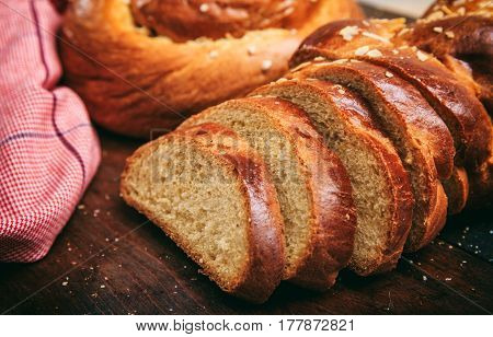 Greek Tsoureki On Wooden Background