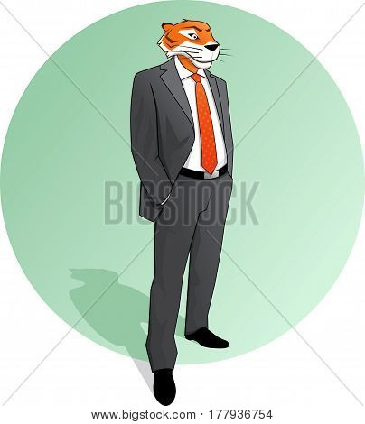 Tiger Businessman in green circle vector illustration