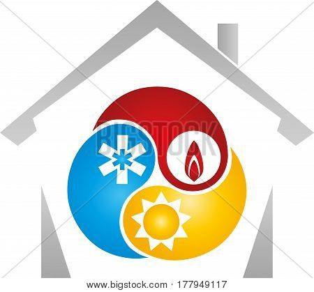 House and three drops, plumber and installer logo