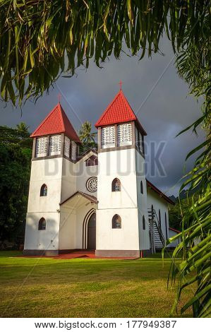 Haapiti Church In Moorea Island Jungle, Landscape