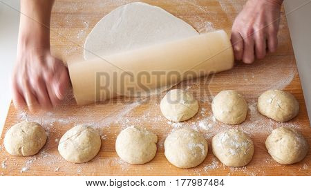 Save
Download Preview
Front view of two woman's hands making meat dumpling with wooden rolling pin.