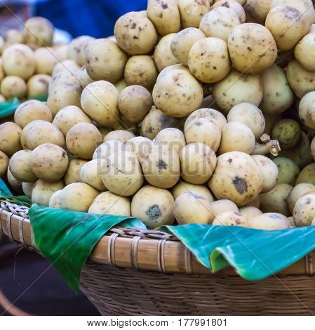 Lansium, langsat Thai tropical fruit in local market