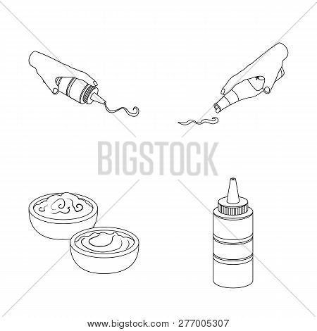 Vector Illustration Of Sauce And Condiment Sign. Set Of Sauce And Bowl Vector Icon For Stock.