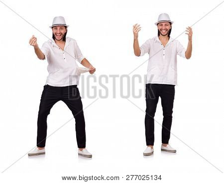 Young man in hat isolated on white