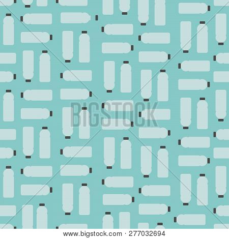 Seamless Pattern: Plastic Bottles On Light Blue Background.