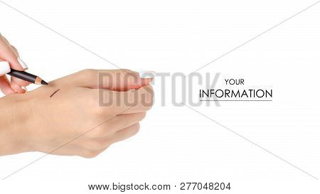 Black Eye Pencil In Hand Pattern On White Background Isolation
