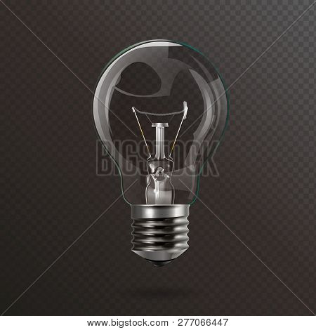 Transparent Electric Light Bulb With A Silver Base. Realistic Style. Isolated Background. Object For