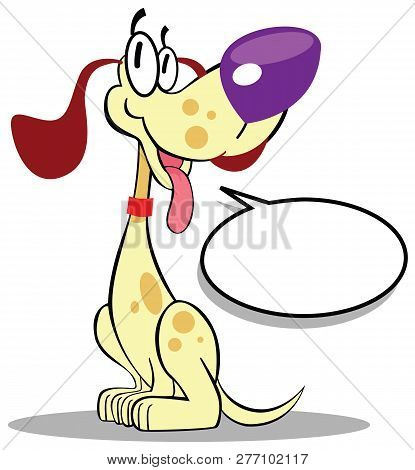 Silly Yellow Vector Dog Sitting With Cartoon Balloon Looking Sideways